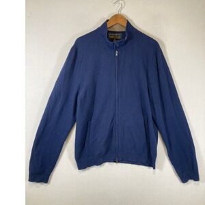 Classic Jos A Bank Reserve Men XL Navy Blue Silk Blend Full Zip Cardigan Sweater